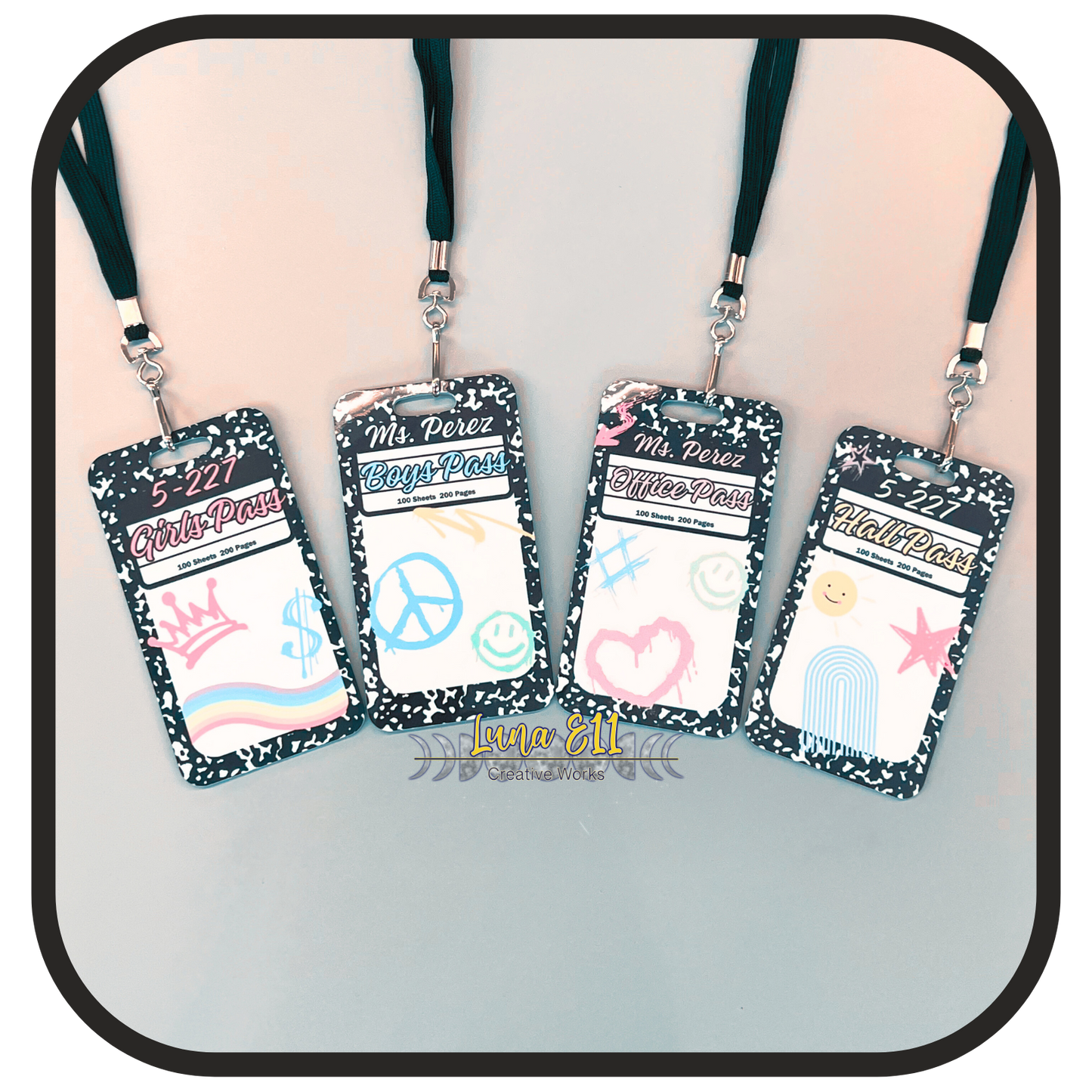 Graffiti Composition Classroom Passes, Hall Pass Set, Large Passes