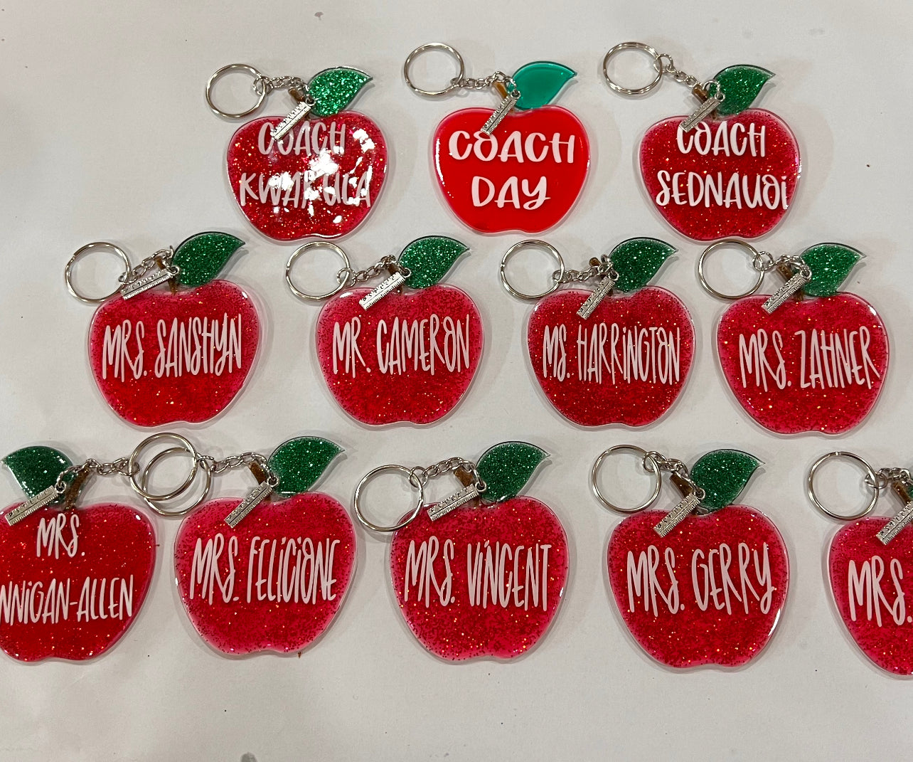 Glitter Apple Personalized Keychain