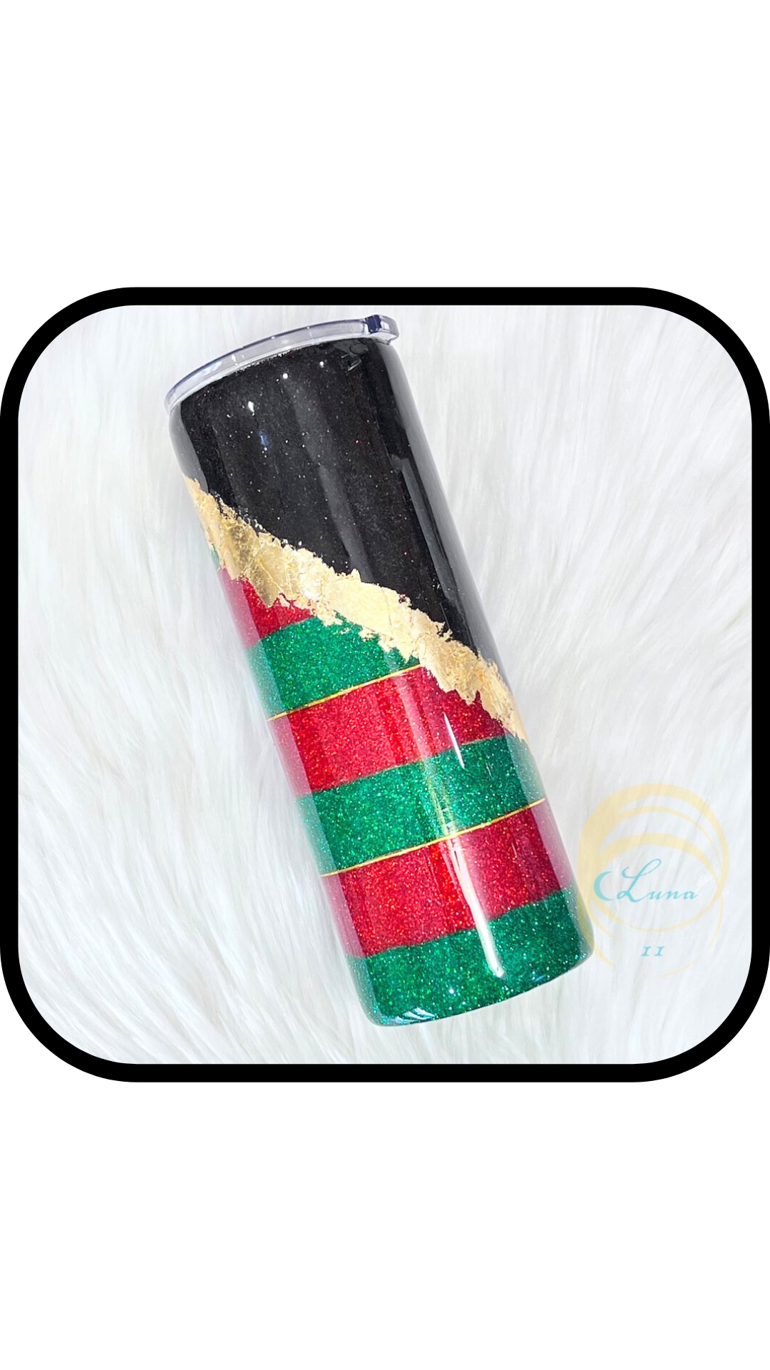 Gold Foil Red and Green Striped Tumbler