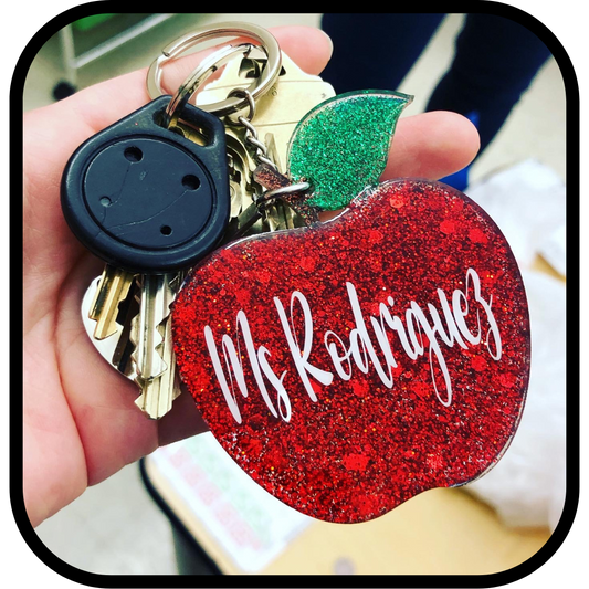 Glitter Apple Personalized Keychain