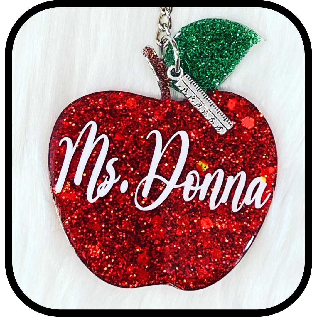 Glitter Apple Personalized Keychain