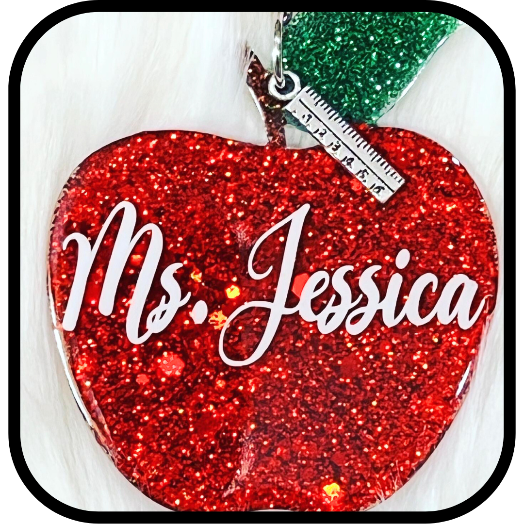 Glitter Apple Personalized Keychain