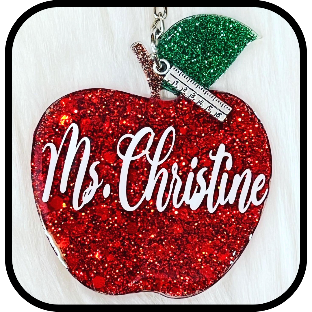 Glitter Apple Personalized Keychain