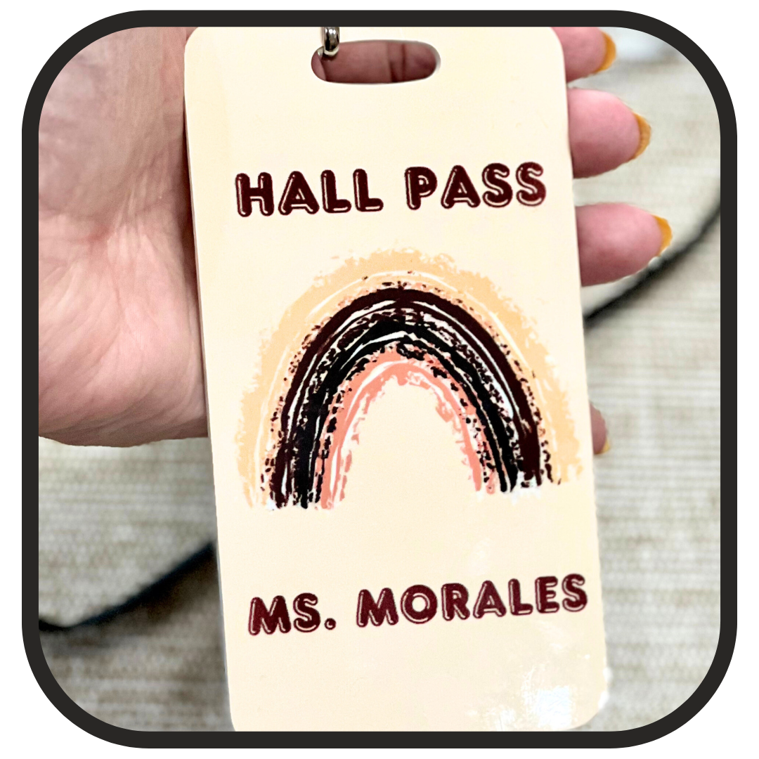 Boho Rainbow Classroom Passes, Hall Pass Set, Large Passes